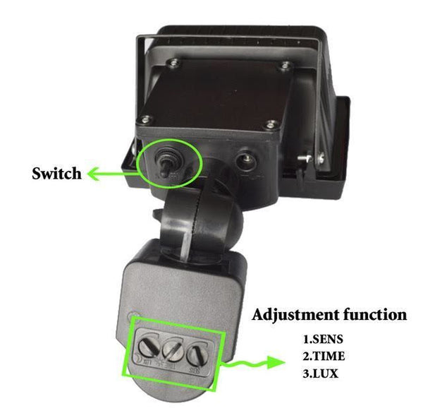 60 LED Solar Motion Sensor Flood Light - Outdoor Security & Garden Light - Wall Mounted - Black