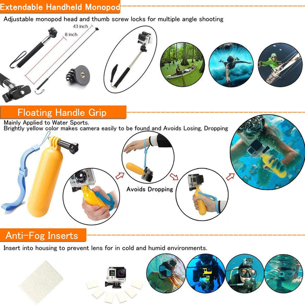 51in1 Action Camera Accessories Kit Case Outdoor Sports Bundle Set f
