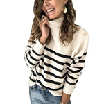 High Neck Stripe Pullover Sweater for Women