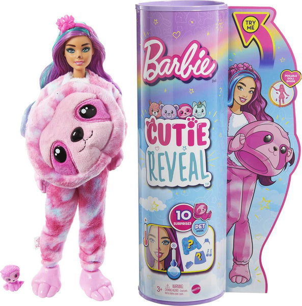 Barbie Doll, Cutie Reveal Sloth Plush Costume Doll with 10