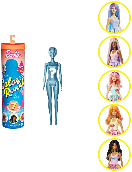 Barbie Color Reveal Doll with 7 Surprises 4 Mystery Bags Surprise Wig Skirt Shoes Sponge