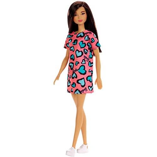 Barbie Doll Brunette, Wearing Pink and Blue Dress and Sneakers