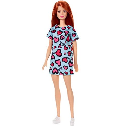 Barbie Doll, Red Hair, Heart-Print Dress and Sneakers