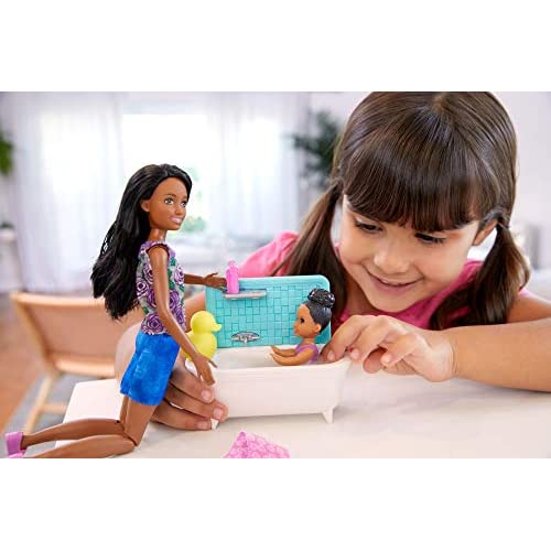 Barbie Skipper Babysitters Inc. Playset with Bathtub, Babysitting Skipper Doll and Small Toddler Doll
