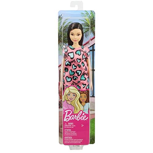 Barbie Doll Brunette, Wearing Pink and Blue Dress and Sneakers