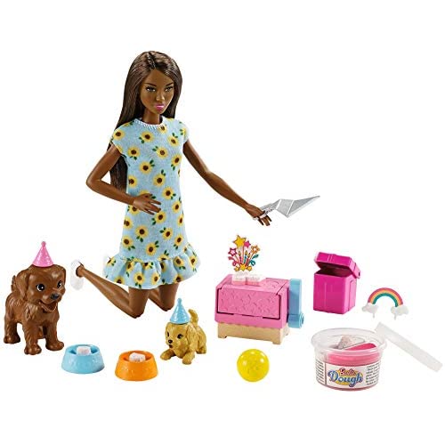 Barbie Doll 11.5-inch Brunette and Puppy Party Playset
