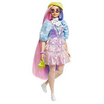 Barbie Extra Doll in Shimmery Look with Pet Puppy, Pink and Purple Hair