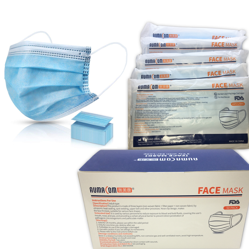Aumacom Disposable Face Mask with Ear Loops 3-Ply 50pcs