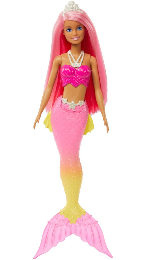 Barbie Dreamtopia Mermaid Doll (Pink Hair) with Pink & Yellow Ombre Mermaid Tail and Tiara