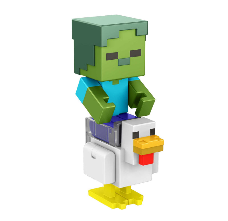 Minecraft Build-A-Portal Figures, 3.25-in Action Figure with Portal Piece & Accessory, Video Game-Inspired Building Toy - Zombie Chicken Jockey