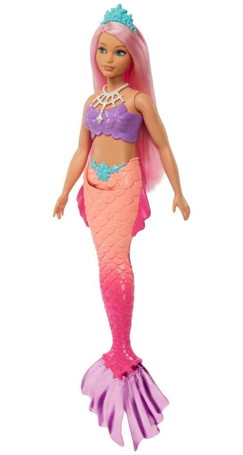 Barbie Dreamtopia Mermaid Doll (Curvy, Pink Hair) with Pink Ombre Mermaid Tail and Tiara