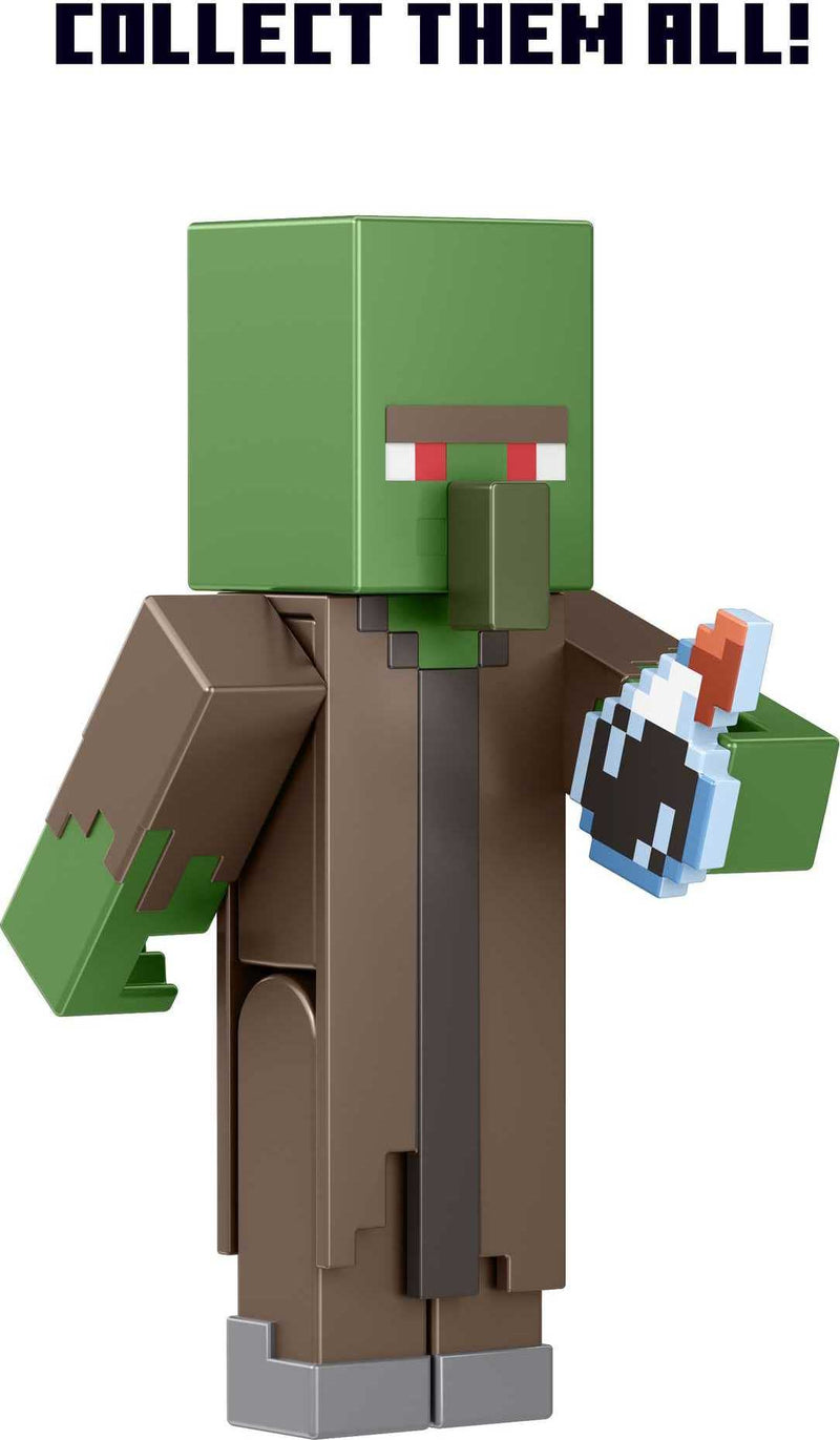 Minecraft Build-A-Portal Figures, 3.25-in Action Figure with Portal Piece & Accessory, Video Game-Inspired Building Toy - Zombie Villager