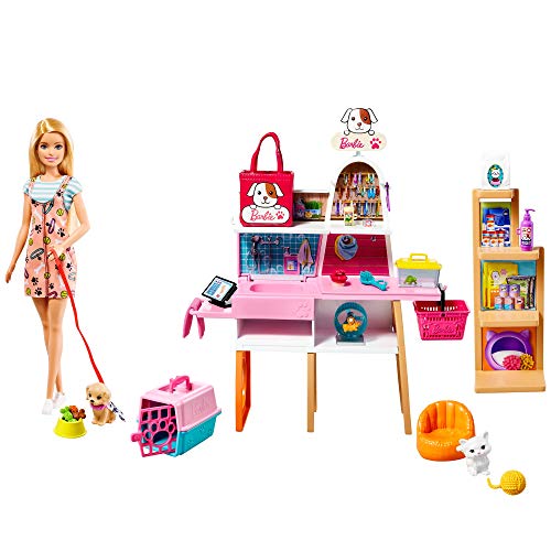 Barbie Doll Blonde and Pet Boutique Playset with 4 Pets and Accessories