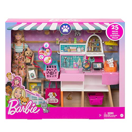 Barbie Doll Blonde and Pet Boutique Playset with 4 Pets and Accessories