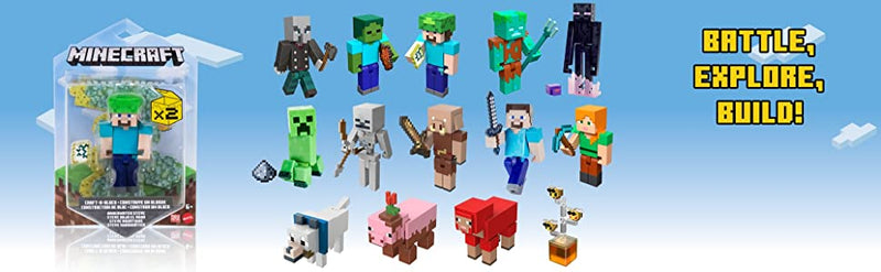 Mattel Minecraft Craft-a-Block 2-Pk, Action Figures & Toys to Create, Explore and Survive, Authentic Pixelated Designs, Collectible Gifts for Kids Age 6 Years and Up