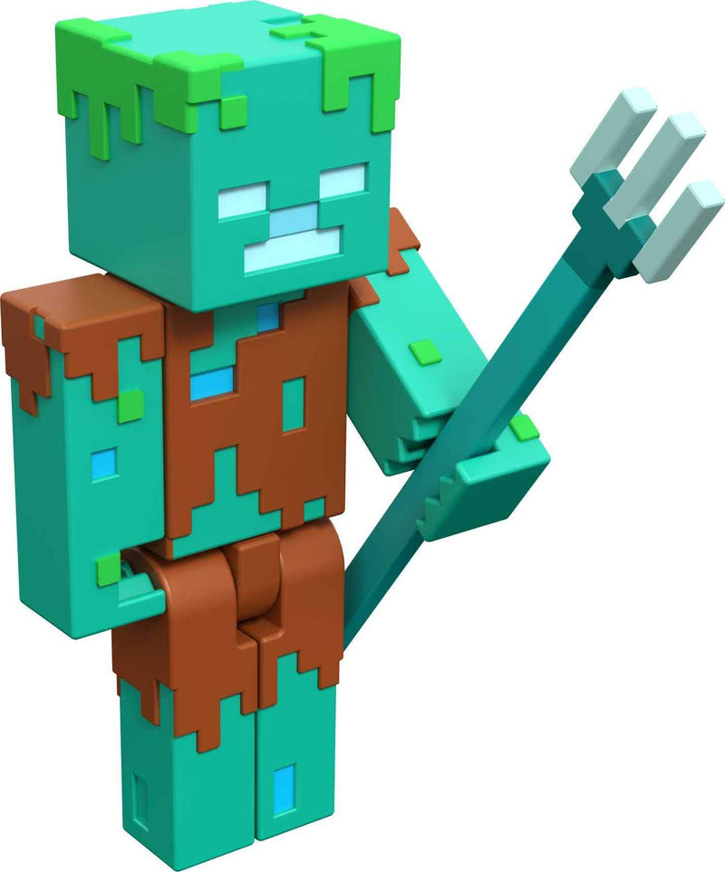 Minecraft Drowned Zombie 3.25" scale Video Game Authentic Action Figure with Accessory and Craft-a-block