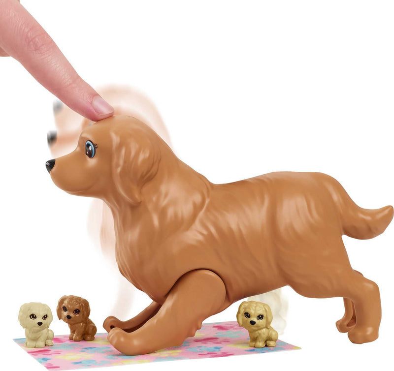 Barbie Doll and Accessories Newborn Pups Playset with Blonde Doll, Mommy Dog