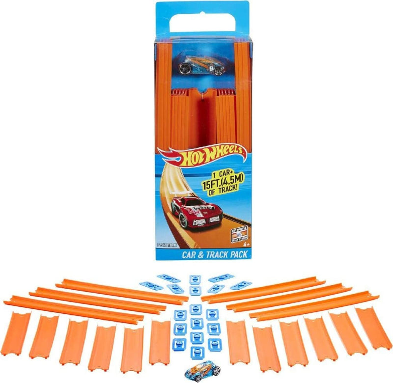 Hot Wheels Track Builder Straight Track with Car [Styles May Vary] & Car & Mega Track Pack