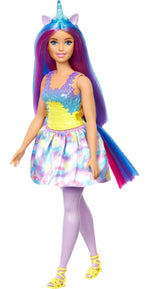 Barbie Dreamtopia Unicorn Doll (Curvy, Blue & Purple Hair), with Skirt, Removable Unicorn Tail & Headband