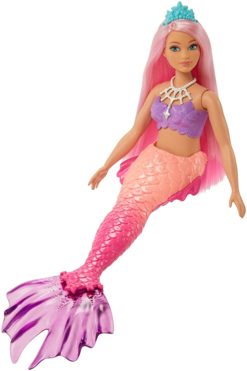 Barbie Dreamtopia Mermaid Doll (Curvy, Pink Hair) with Pink Ombre Mermaid Tail and Tiara