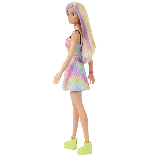 Barbie Fashionistas Doll #190, Blonde Hair with Purple Streaks, Romper Dress, Yellow Wedge Sneakers, Bracelet