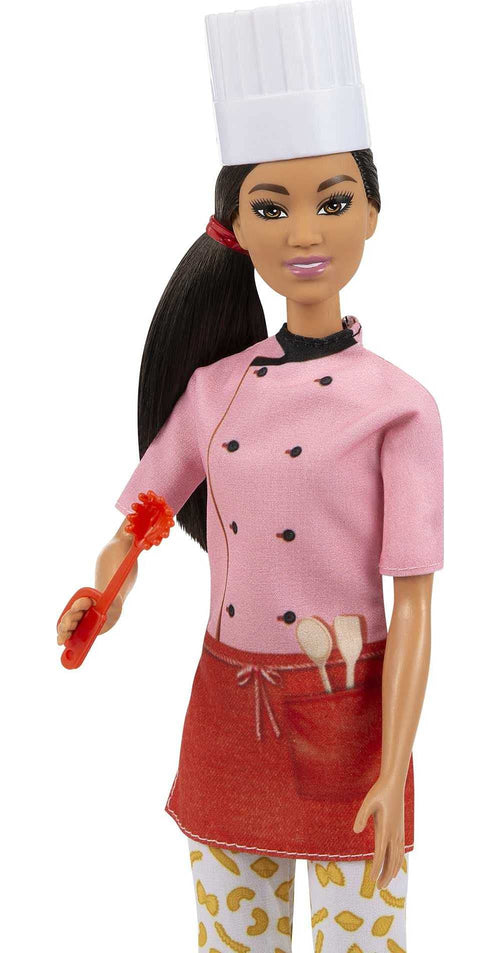 Barbie Pasta Chef Brunette Doll with Colorful Chef Top, Macaroni Print Pants, Chef Hat, Pasta Pot & Pasta Cutter Accessories (12-in)