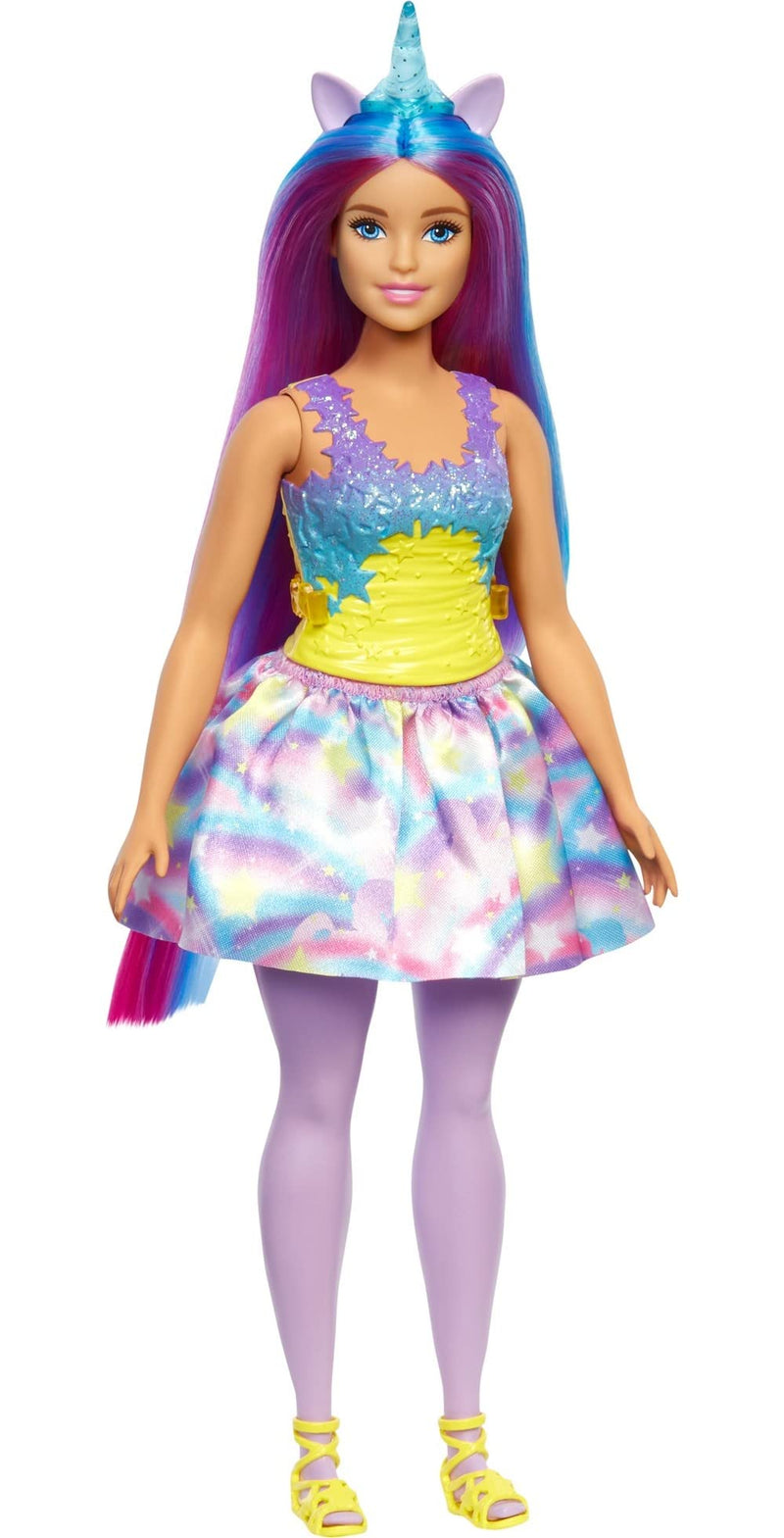 Barbie Dreamtopia Unicorn Doll (Curvy, Blue & Purple Hair), with Skirt, Removable Unicorn Tail & Headband