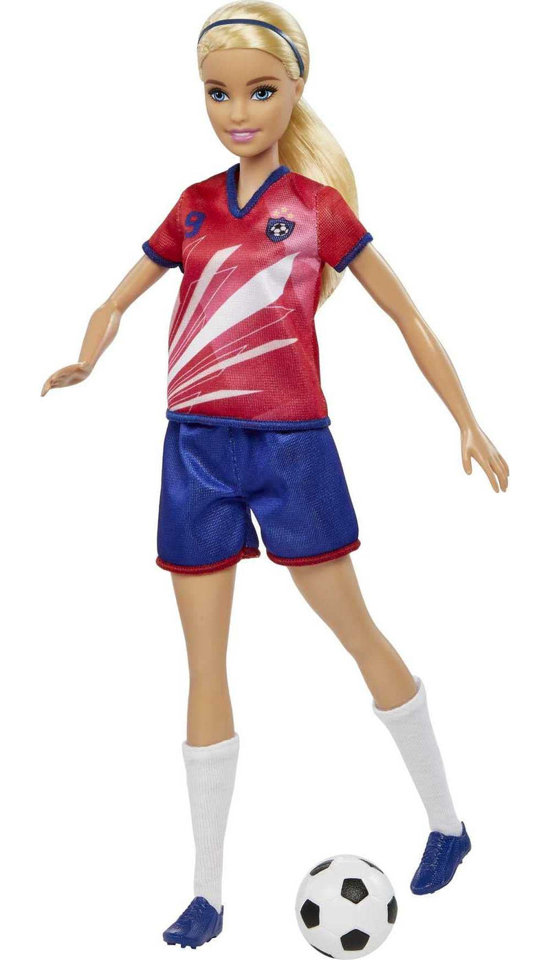 Barbie Soccer Doll, Blonde Ponytail, Colorful #9 Uniform, Soccer Ball, Cleats, Tall Socks