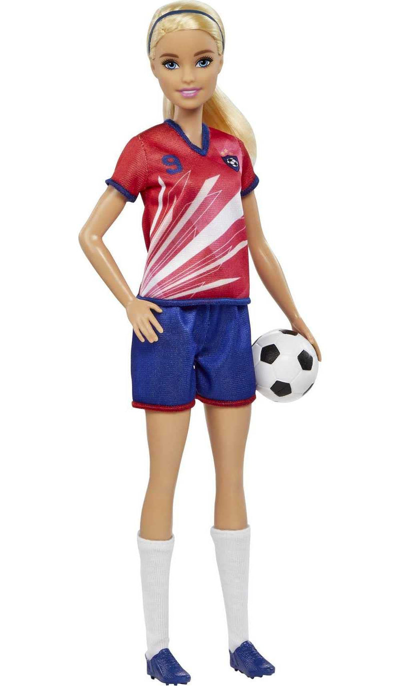 Barbie Soccer Doll, Blonde Ponytail, Colorful #9 Uniform, Soccer Ball, Cleats, Tall Socks