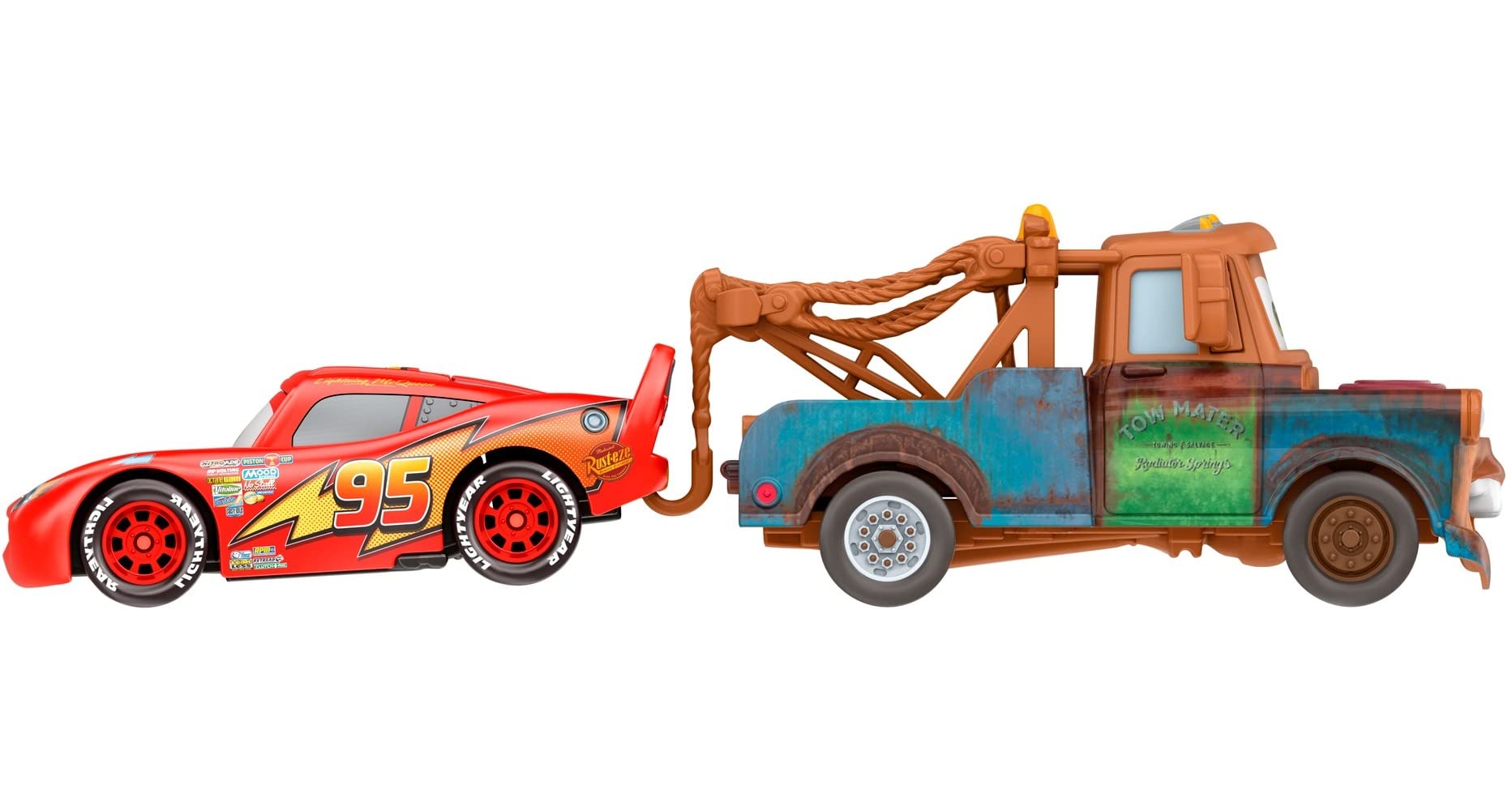Disney Cars Toys y Pixar Cars 3, Mater & Lightning McQueen Paquete de 2,  vehículos de personajes favoritos de los fanáticos fundidos a escala 1:55