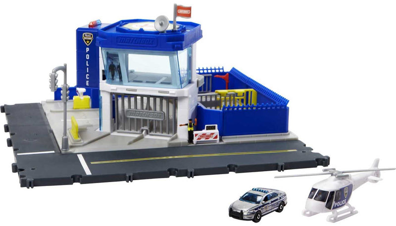 Matchbox Police Station Dispatch Playset with 1 Matchbox Helicopter & 1 Matchbox Ford Police Car, with Lights & Sounds