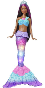 Mermaid Barbie Doll with Water-Activated Twinkle Light-Up Tail, Barbie Dreamtopia Mermaid Toys, Purple-Streaked Hair
