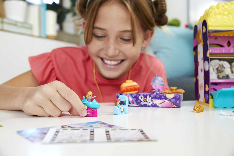 Polly Pocket Un-Box-It Playset, Popcorn Shaped Box Opens to a Movie Theater Adventure