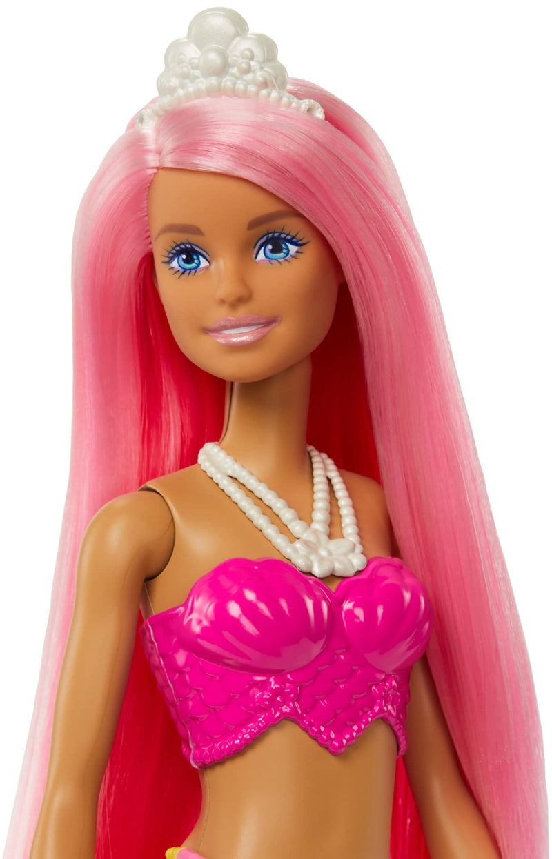 Barbie Dreamtopia Mermaid Doll (Pink Hair) with Pink & Yellow Ombre Mermaid Tail and Tiara