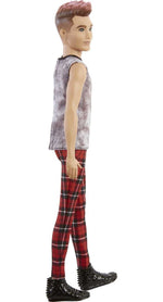 Barbie Ken Fashionistas Doll #176 with Sculpted Brunette Ombre-Tipped Hair Wearing a Sleeveless Tie-dye Shirt, Red Plaid Pants & Black Boots