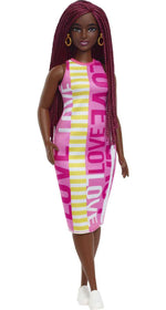 Barbie Fashionistas Doll #186, Curvy, Crimson Braids, Sleeveless Love Dress, Hoop Earrings