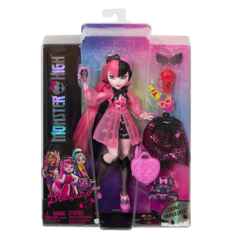 Monster High Doll, Draculaura with Accessories and Pet Bat, Posable Fashion Doll with Pink and Black Hair