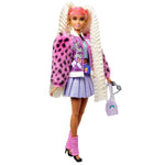 Barbie Extra Doll #8 in Pink Sparkly Varsity Jacket with Furry Arms & Pet Teddy Bear, Extra-Long Crimped Pigtails, Layered Outfit & Accessories