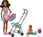 Barbie Skipper Babysitters Inc. Playset with Babysitter Doll (Curly Brunette Hair), Stroller, Baby Doll & 5 Accessories