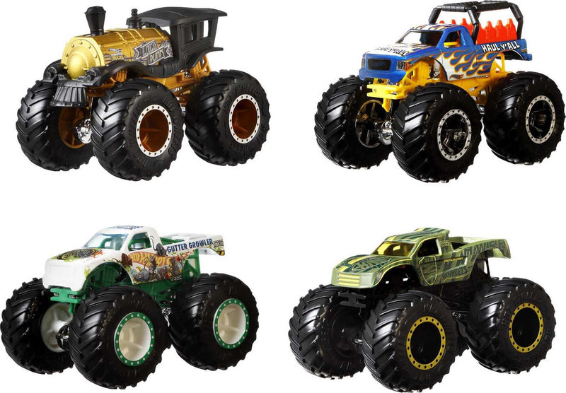 Hot Wheels Monster Trucks 1:64 Scale 4-Pack with Giant Wheels [Styles May Vary]