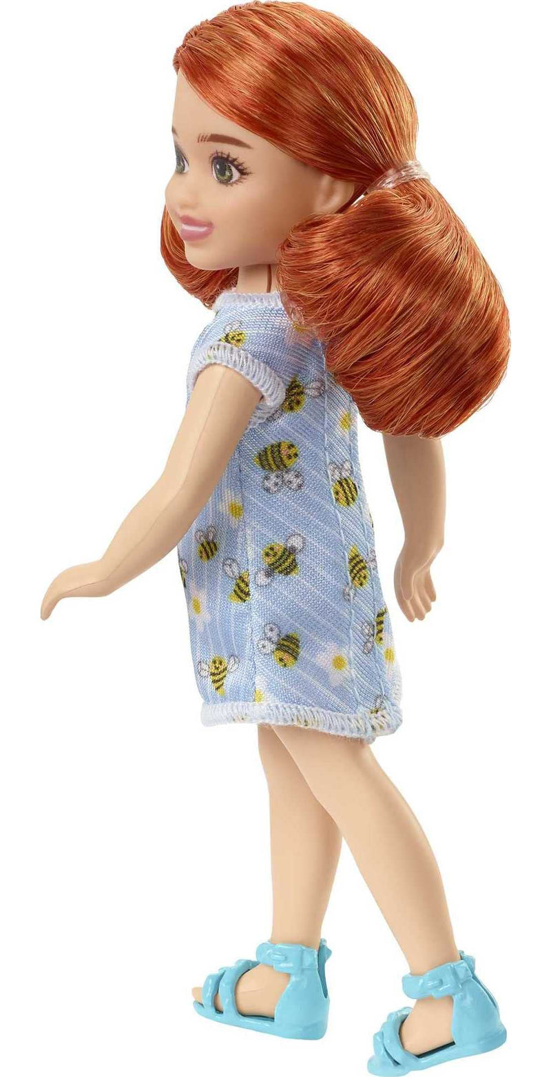 Barbie Chelsea Doll (Red Hair) Wearing Bumblebee & Flower-Print Dress and Blue Sandals