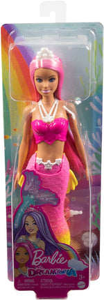 Barbie Dreamtopia Mermaid Doll (Pink Hair) with Pink & Yellow Ombre Mermaid Tail and Tiara