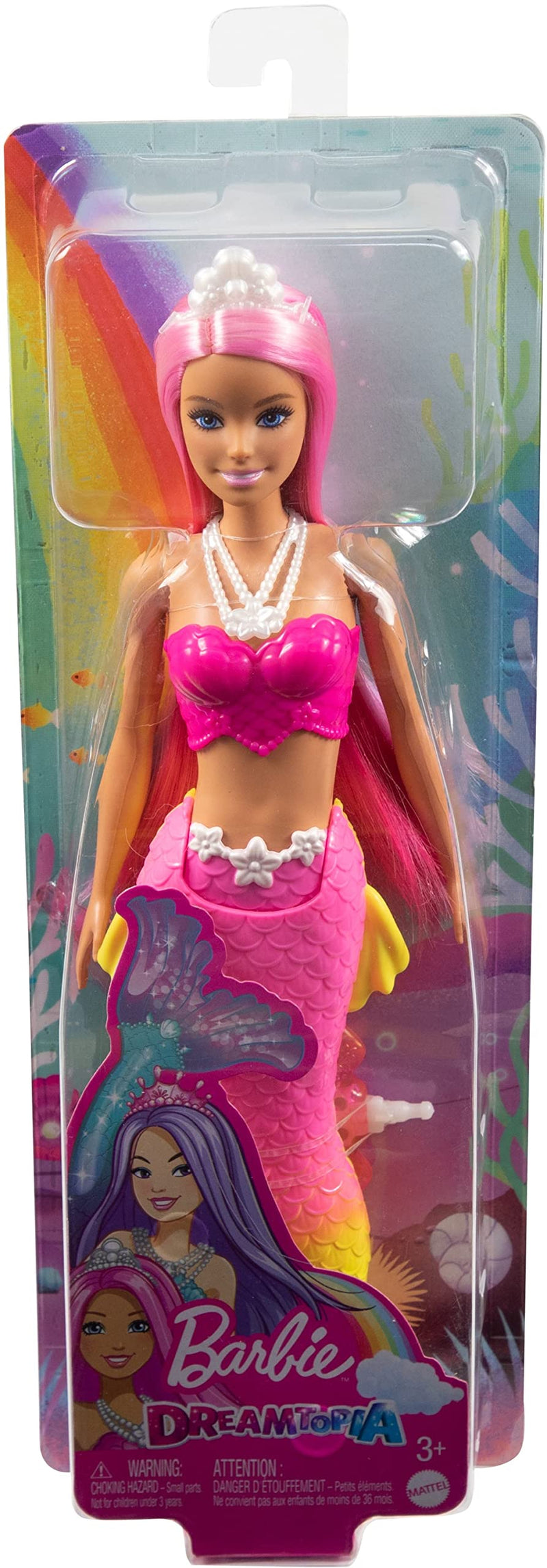 Barbie Dreamtopia Mermaid Doll (Pink Hair) with Pink & Yellow Ombre Mermaid Tail and Tiara