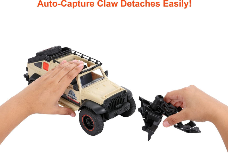 Matchbox Jurassic World Dominion Jeep Gladiator RC Vehicle with 6-inch Dracorex Dinosaur Figure, Remote-Control Car with Removable Auto-Capture Claw