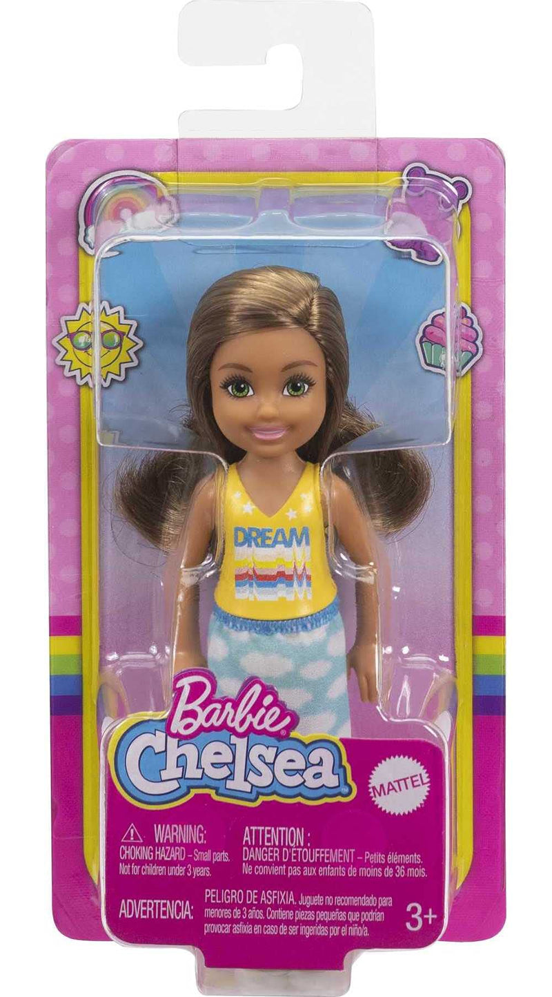Barbie Chelsea Doll (6-inch Brunette) Wearing Skirt with Cloud Print and White Shoes