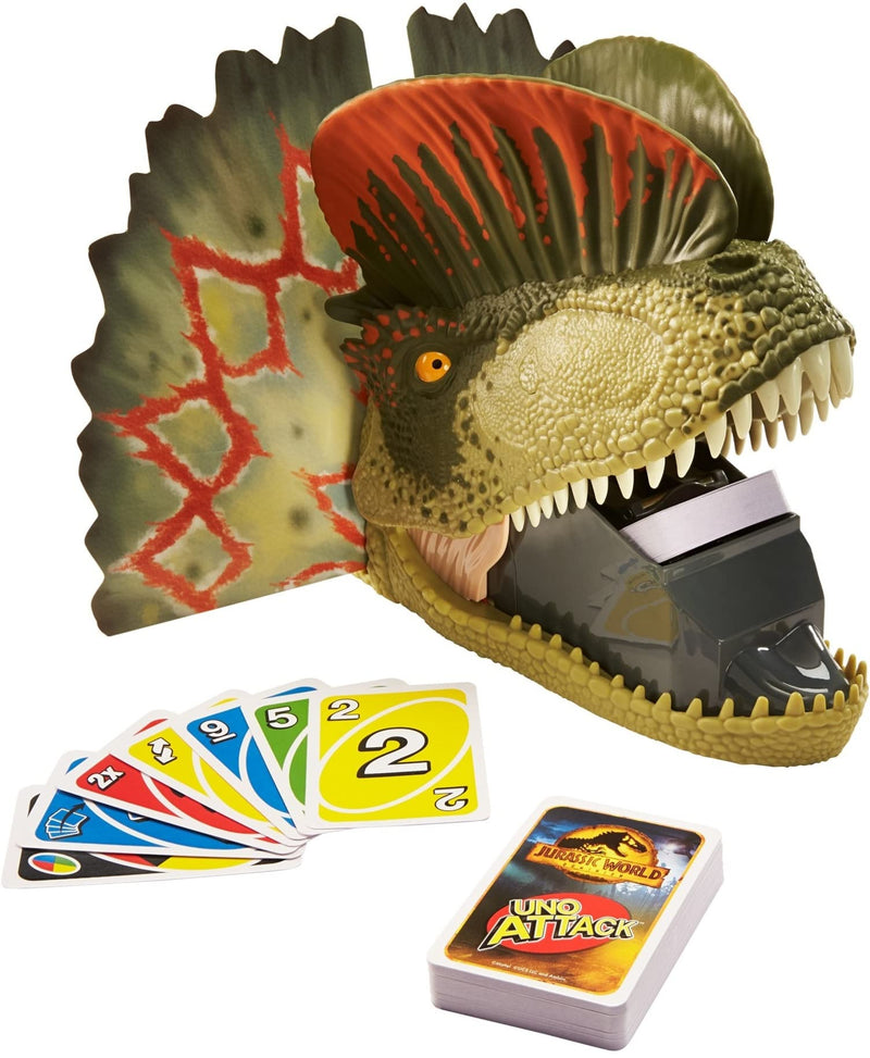 UNO Attack Jurassic World Dominion Card Game with Dinosaur Card Launcher