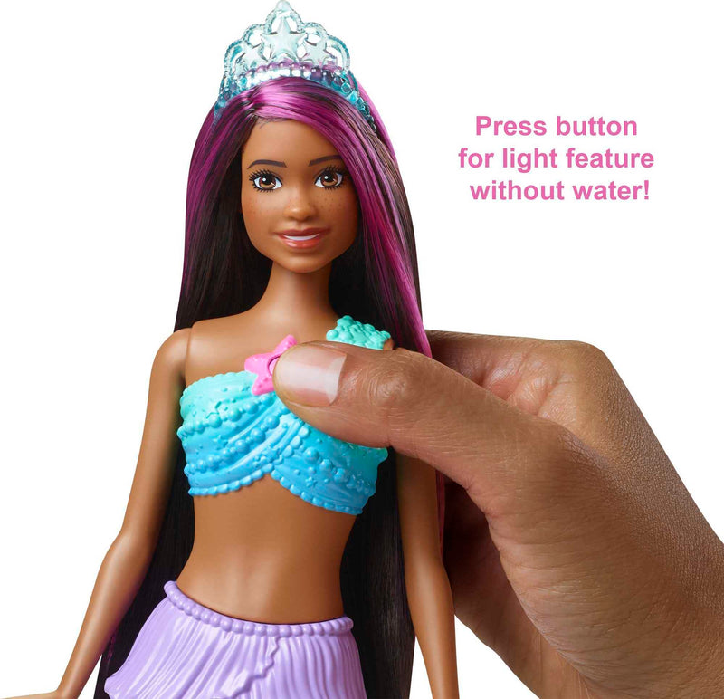 Mermaid Barbie Doll with Water-Activated Twinkle Light-Up Tail, Barbie Dreamtopia Mermaid Toys, Purple-Streaked Hair