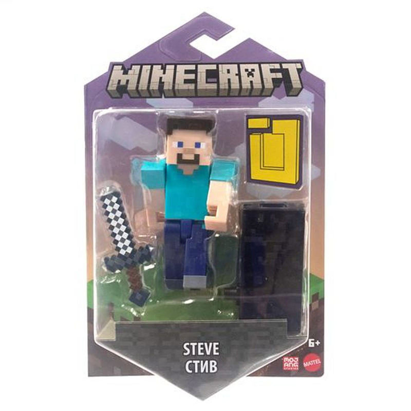 Minecraft Steve Action Figure, 3.25-in, with 1 Build-a-Portal Piece & 1 Accessory, Building Toy Inspired by Video Game