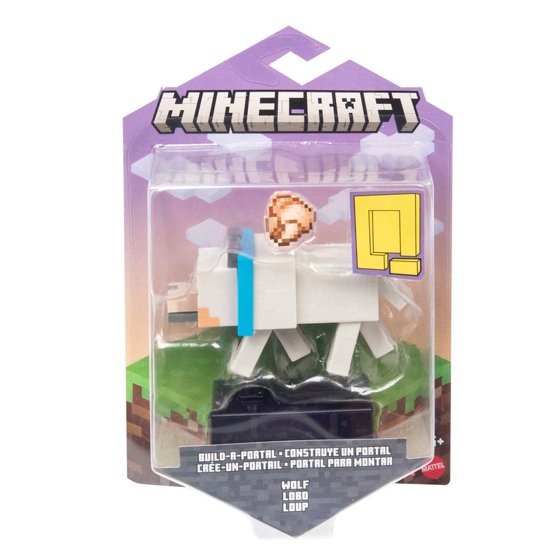 Minecraft Build Wolf Action Figure, 3.25-in, with 1 Build-a-Portal Piece & 1 Accessory, Building Toy Inspired by Video Game