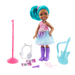 Barbie Chelsea Can Be Playset with Brunette Chelsea Rockstar Doll (6-in), Guitar, Microphone, Headphones, 2 VIP Tickets, Star-Shaped Glasses